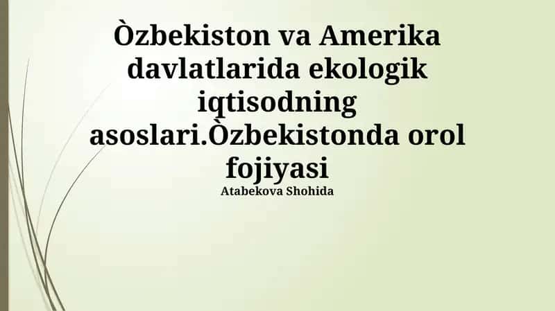 Ekologik iqtisodning asoslari 1
