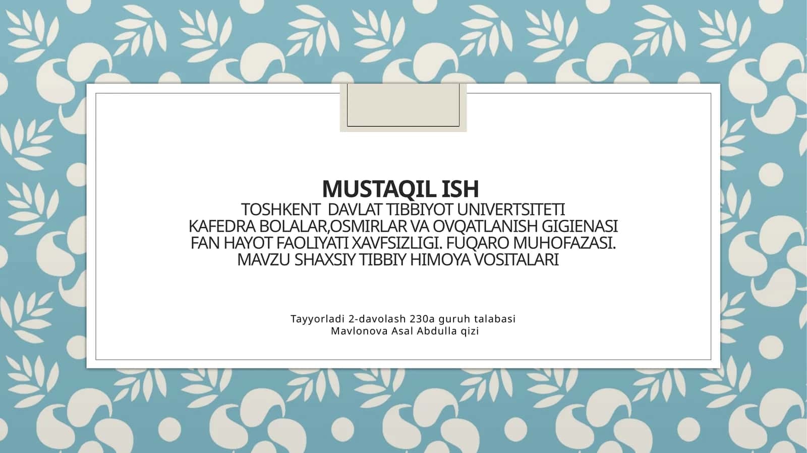 Shaxsiy tibbiy himoya vositalari 1