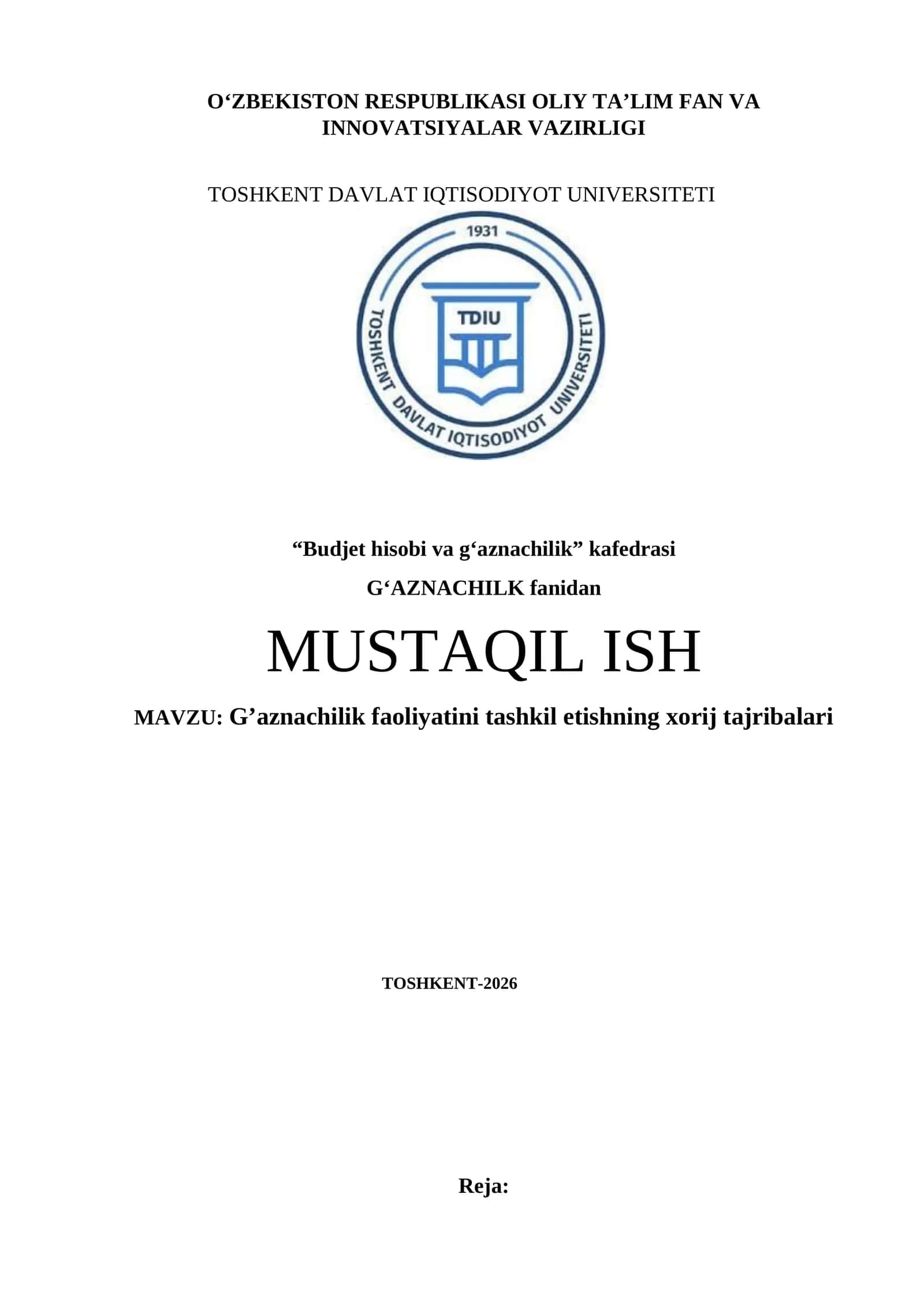 G’aznachilik faoliyatini tashkil etishning xorij tajribalari 1
