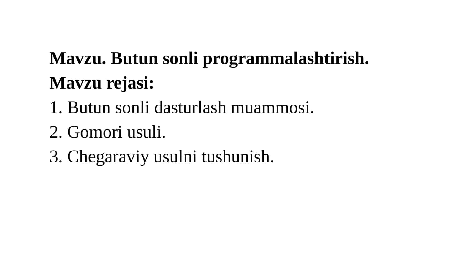 Butun sonli programmalashtirish 1