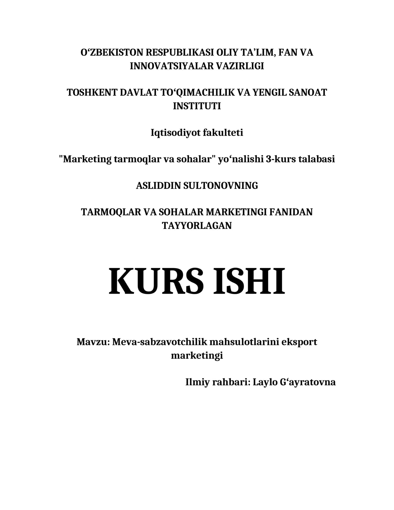 Meva-sabzavotchilik mahsulotlarini eksport marketingi 1