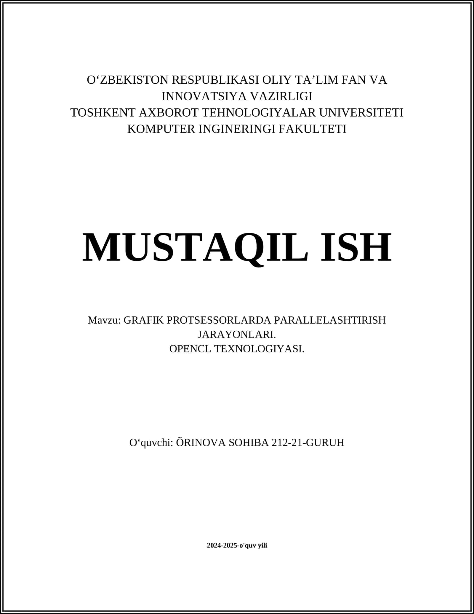 GRAFIK PROTSESSORLARDA PARALLELASHTIRISH JARAYONLARI. OPENCL TEXNOLOGIYASI 1