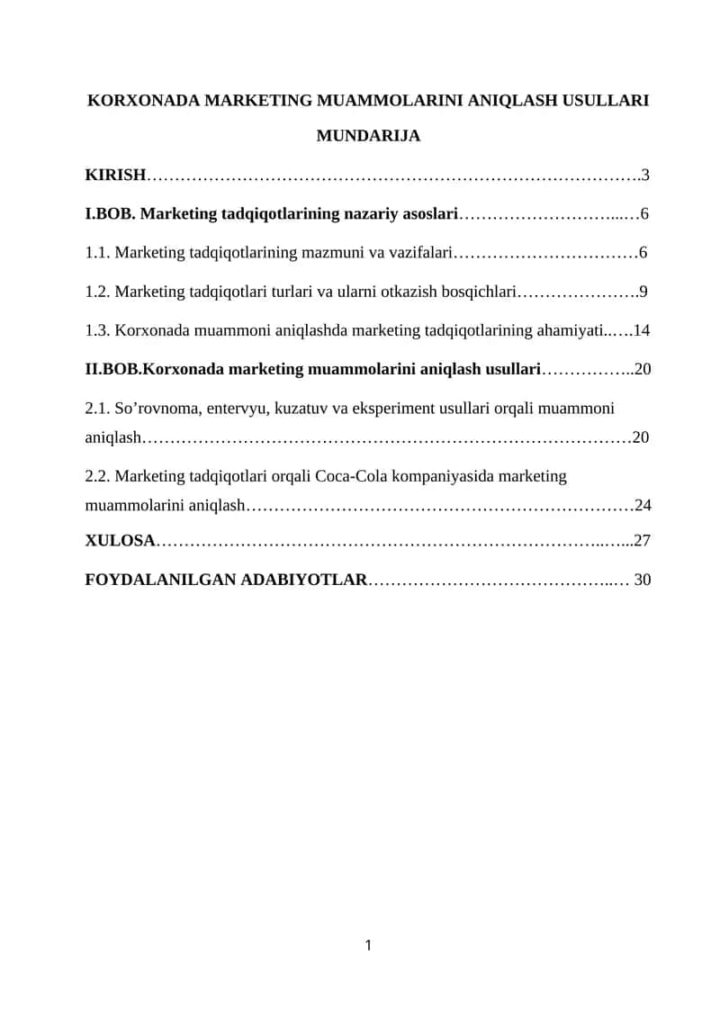 Marketing muammonlarini aniqlash usullari 1