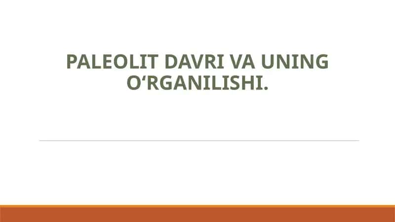 Paleolit davri va uning o‘rganilishi 1