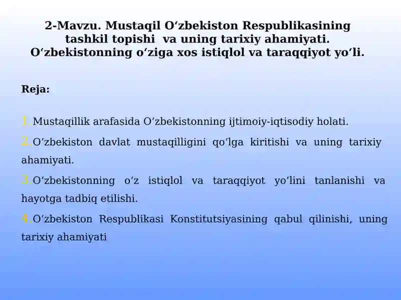 O‘zbekiston Respublikasining Tarixi