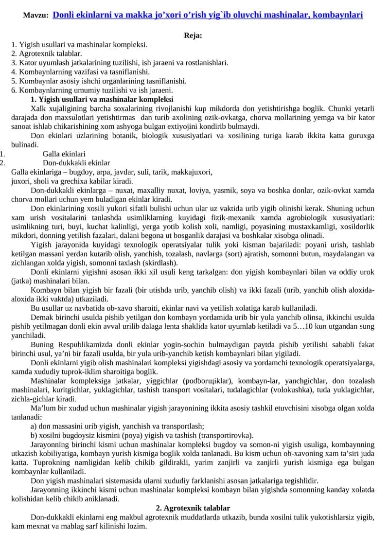 Yigish usullari va mashinalar kompleksi 1
