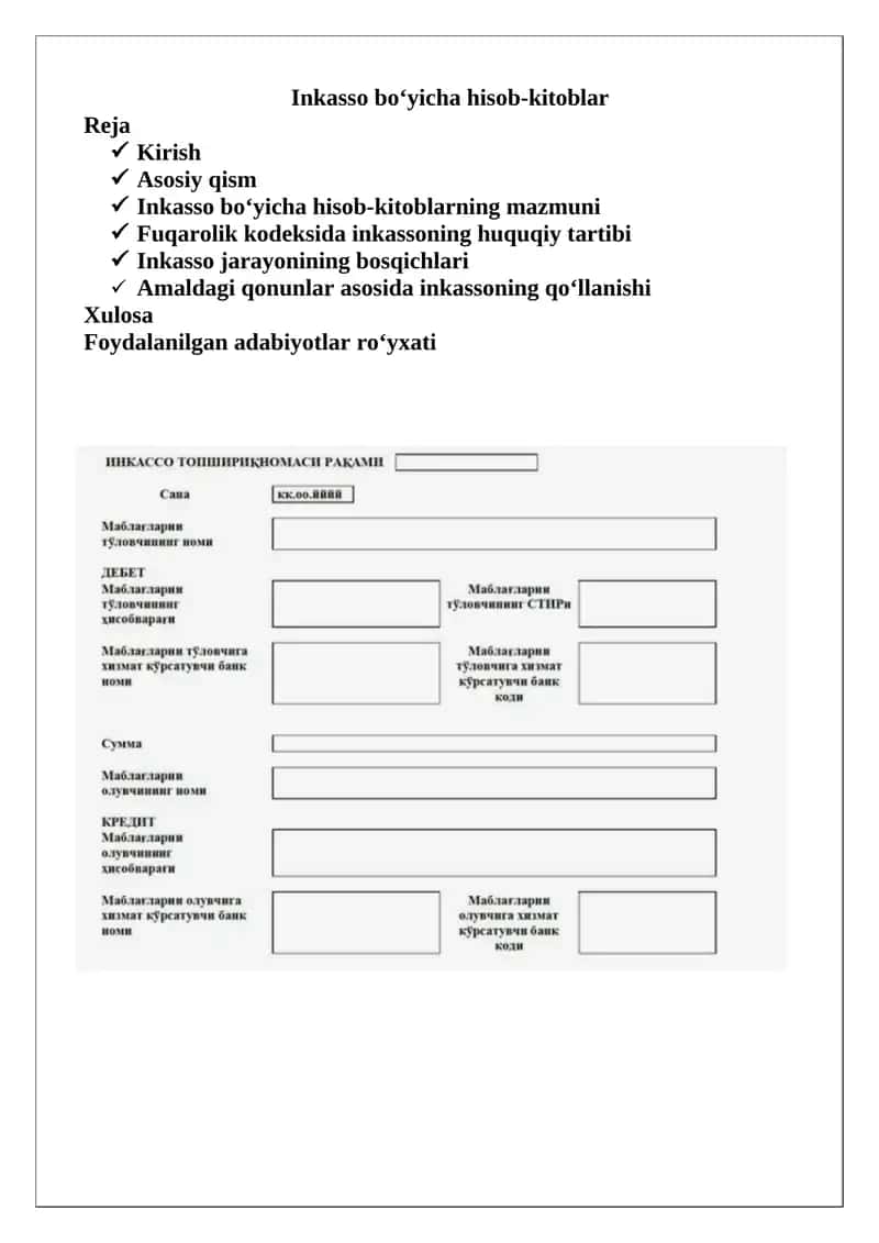 Inkasso bo‘yicha hisob-kitoblar 1