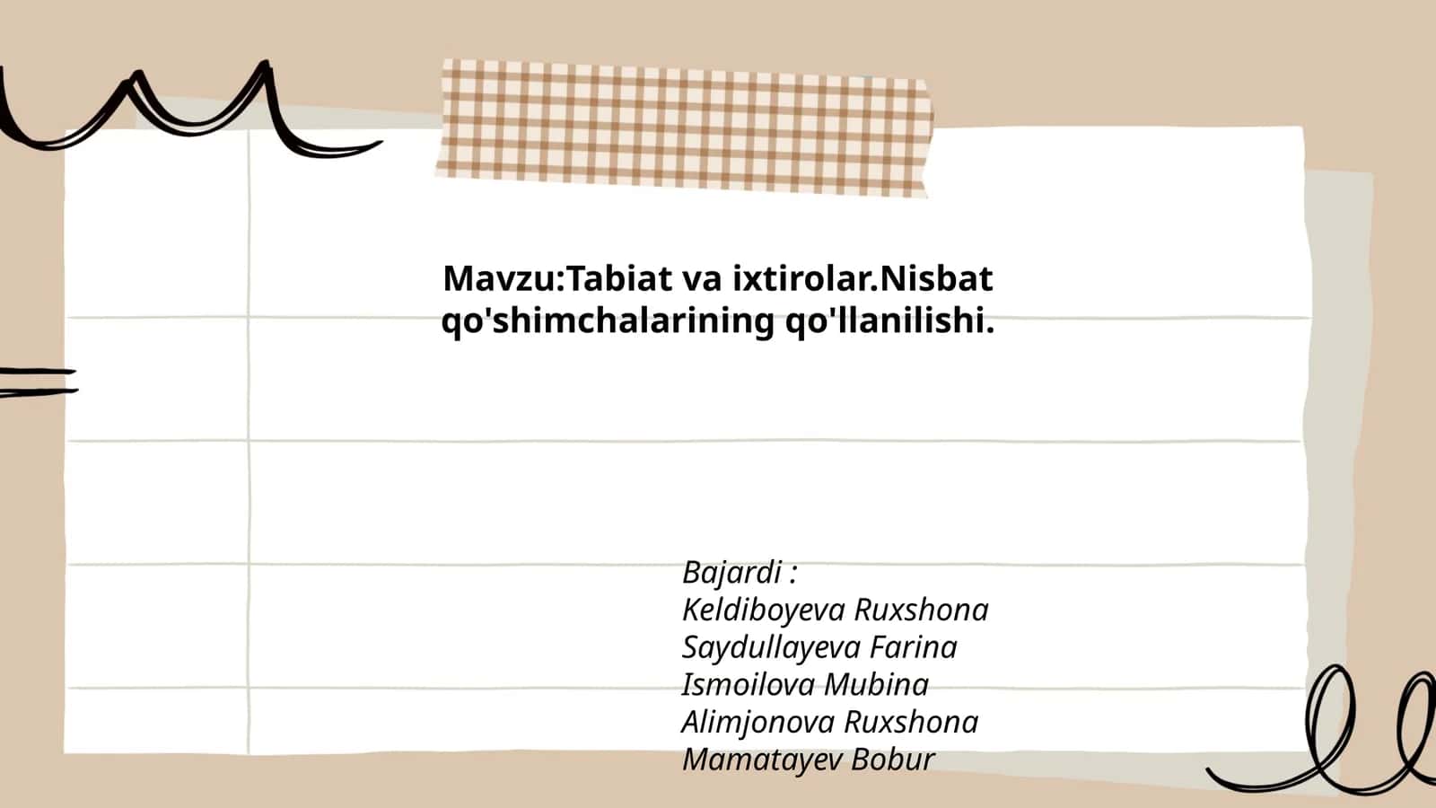Tabiat va ixtirolar. Nisbat qo'shimchalarining qo'llanilishi 1