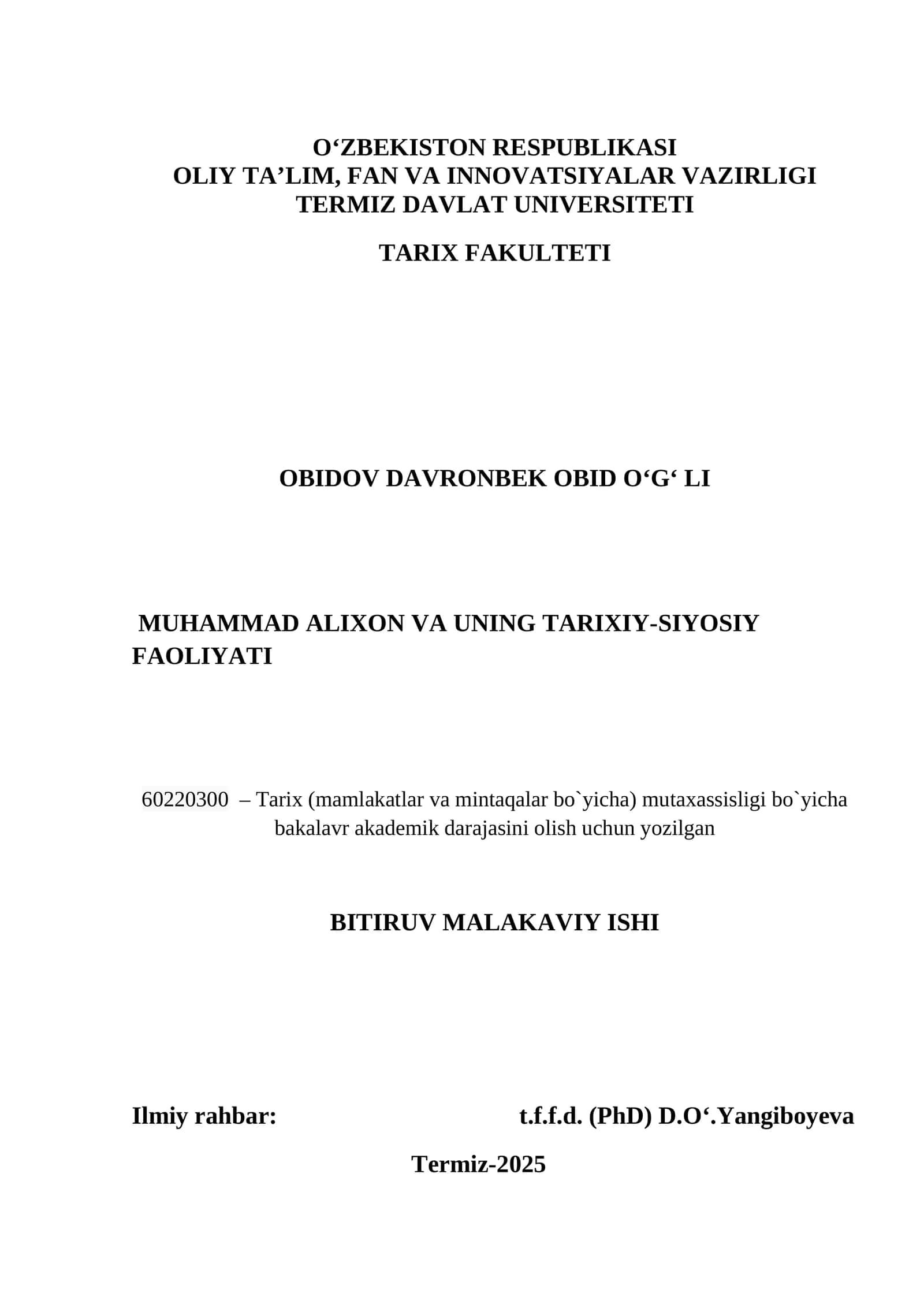 Bitiruv malakaviy ishi Termiz davlat universiteti 1