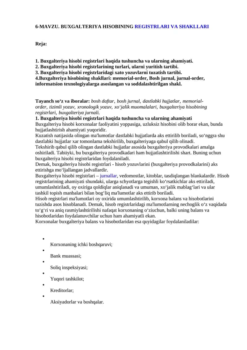 Buxgalteriya hisobi registrlari va shakllari 1