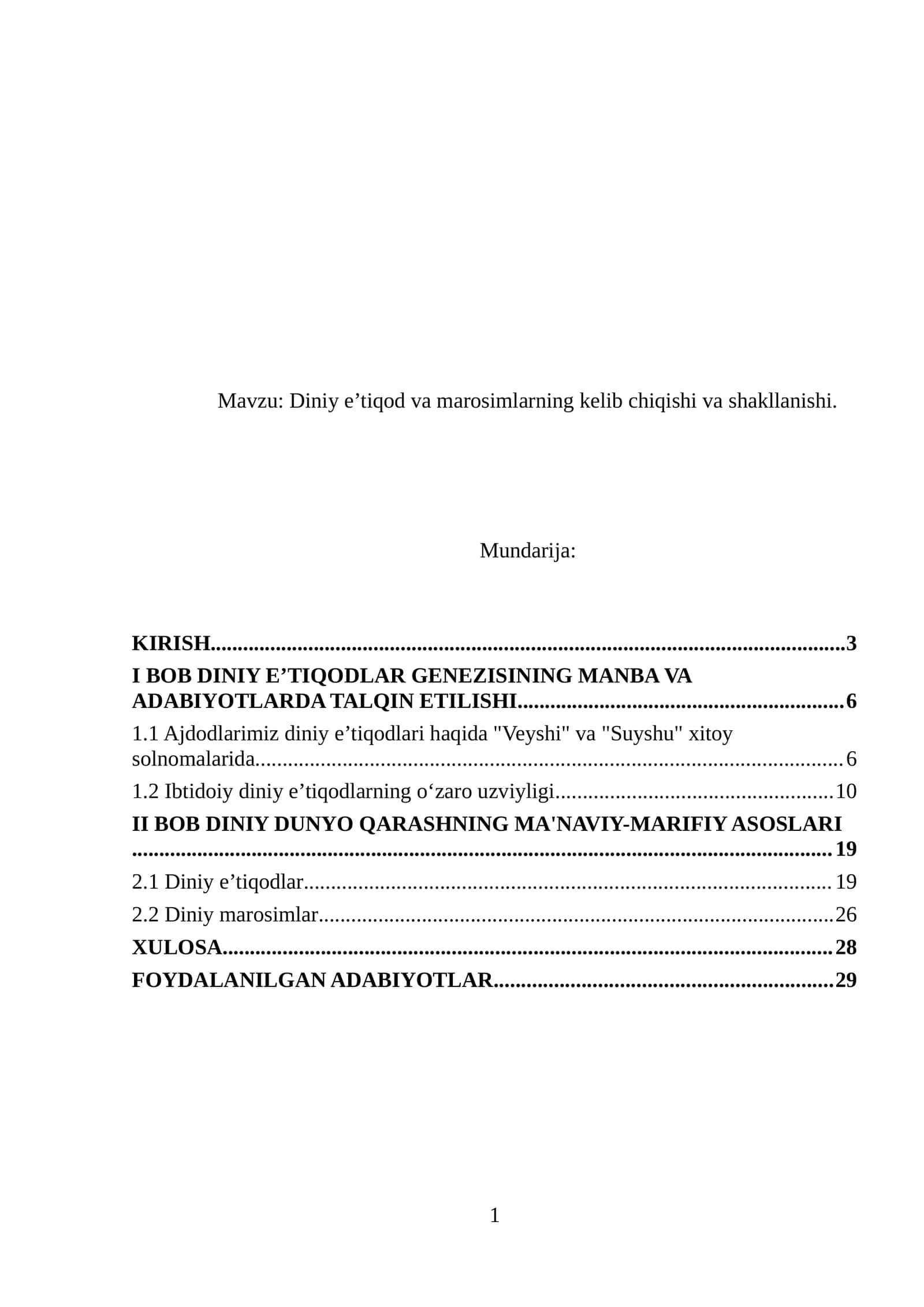 Diniy e’tiqod va marosimlarning kelib chiqishi va shakllanishi 1