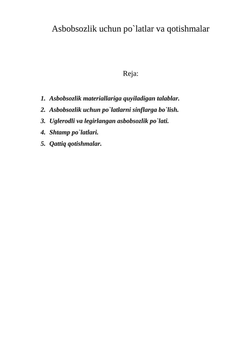 Asbobsozlik uchun po`latlar va qotishmalar 1