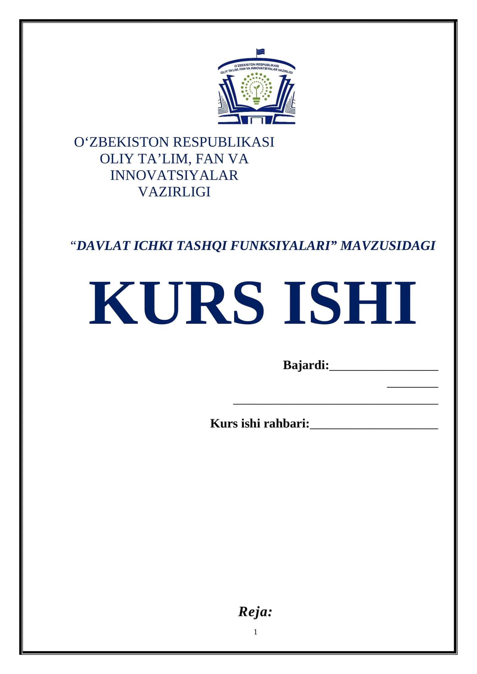 DAVLAT ICHKI TASHQI FUNKSIYALARI 1