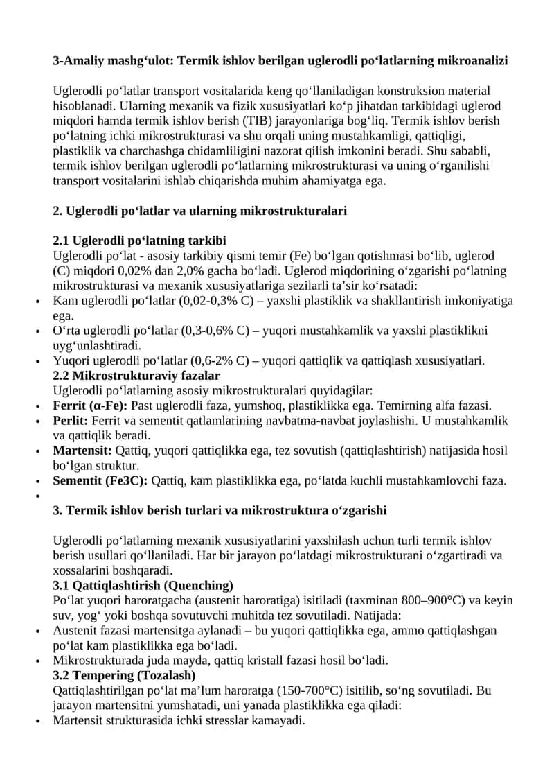 Uglerodli po‘latlar va ularning mikrostrukturalari 1