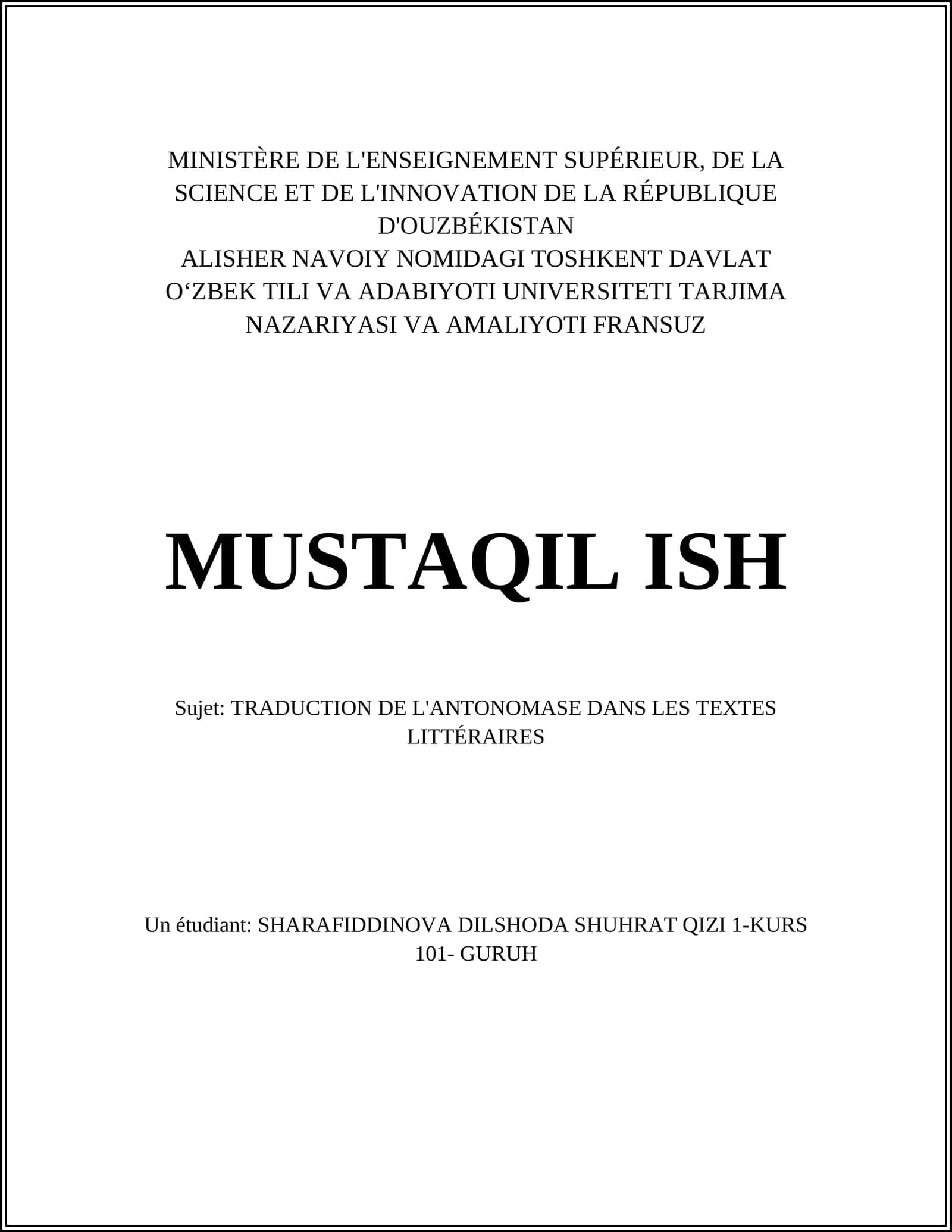 Traduction de l'antonomase dans les textes littéraires 1
