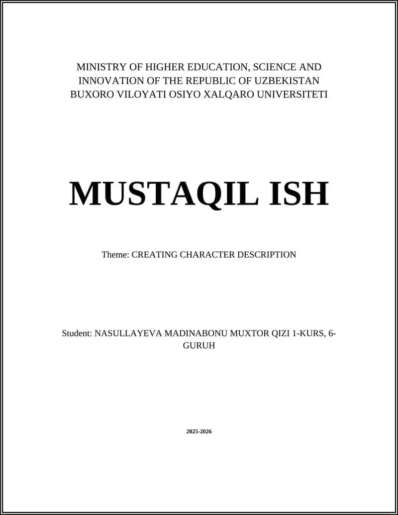 CREATING CHARACTER DESCRIPTION 1