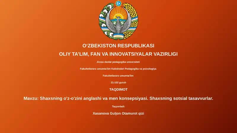 Shaxsning o'z-o'zini anglashi va men konsepsiyasi 1