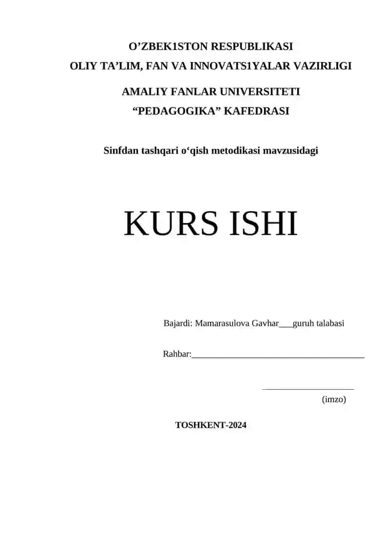Sinfdan tashqari o‘qish mеtodikasi KURS ISHI