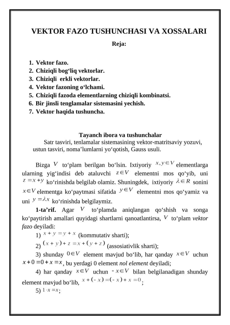 VEKTOR FAZO TUSHUNCHASI VA XOSSALARI 1