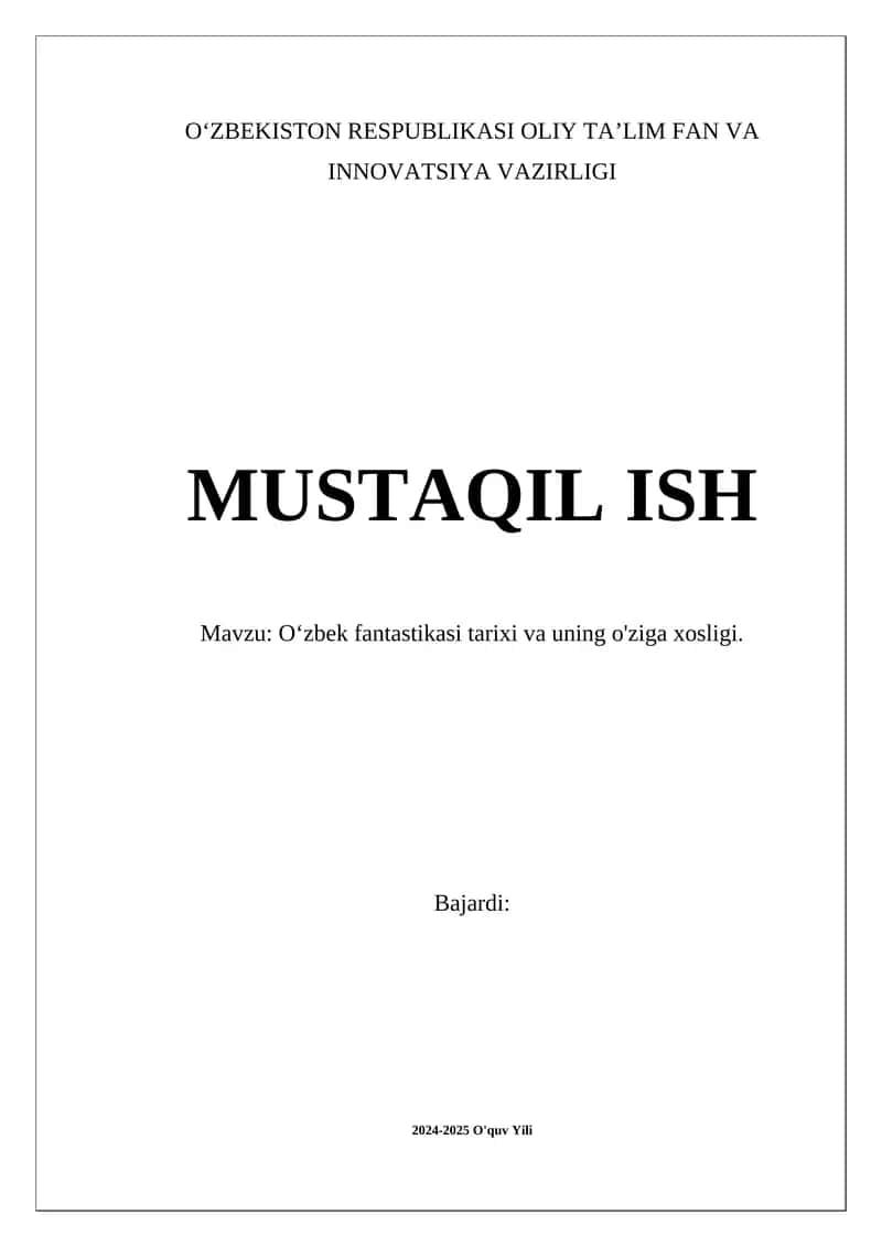 O‘zbek fantastikasi tarixi va uning o'ziga xosligi 1