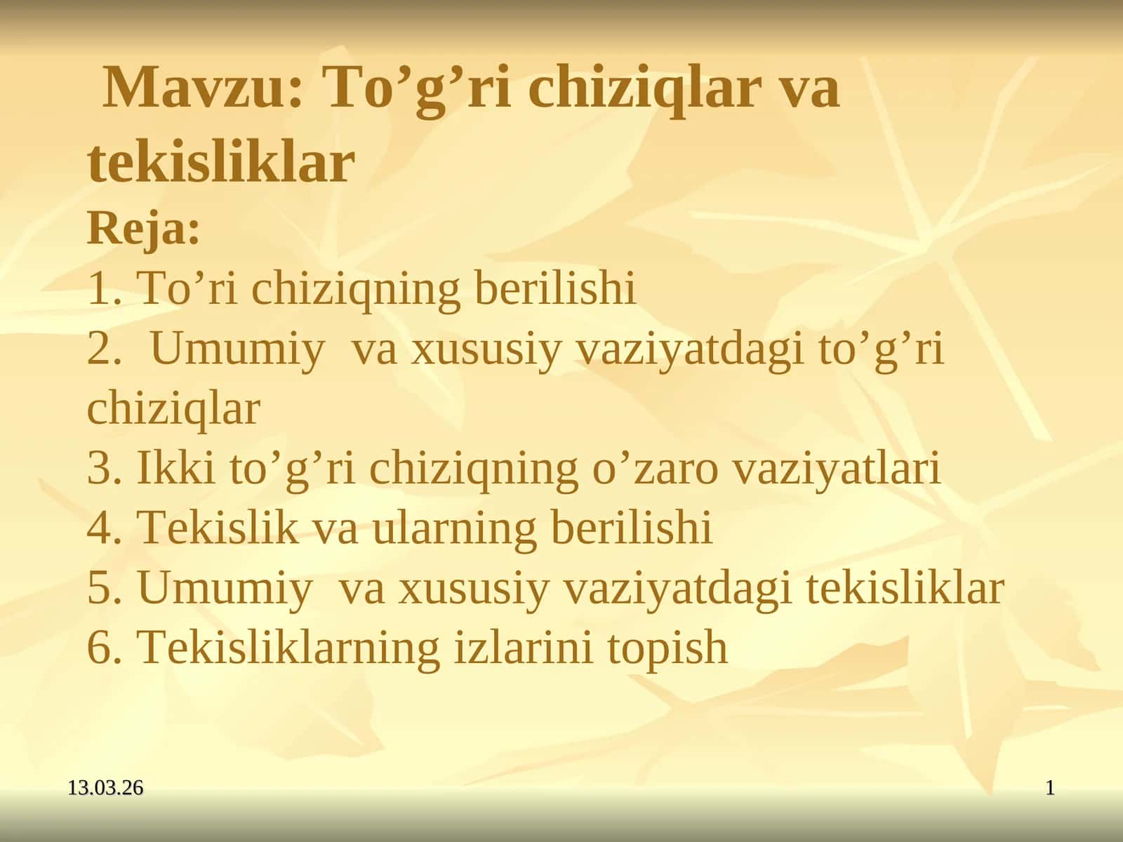To'g’ri chiziqlar va tekisliklar 1