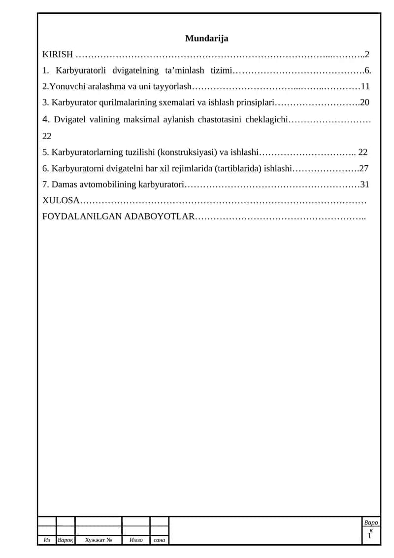 Karbyurator tizimi 1
