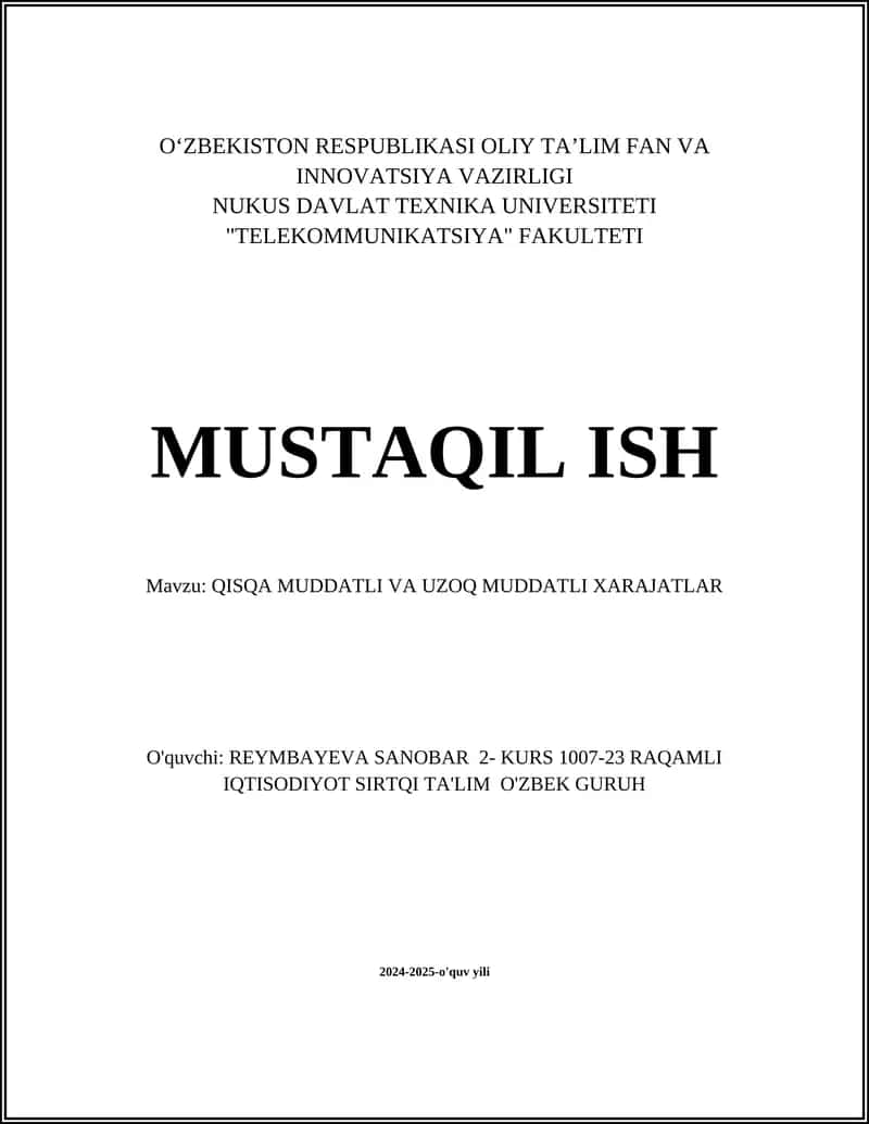 Qisqa muddatli va uzoq muddatli xarajatlar 1