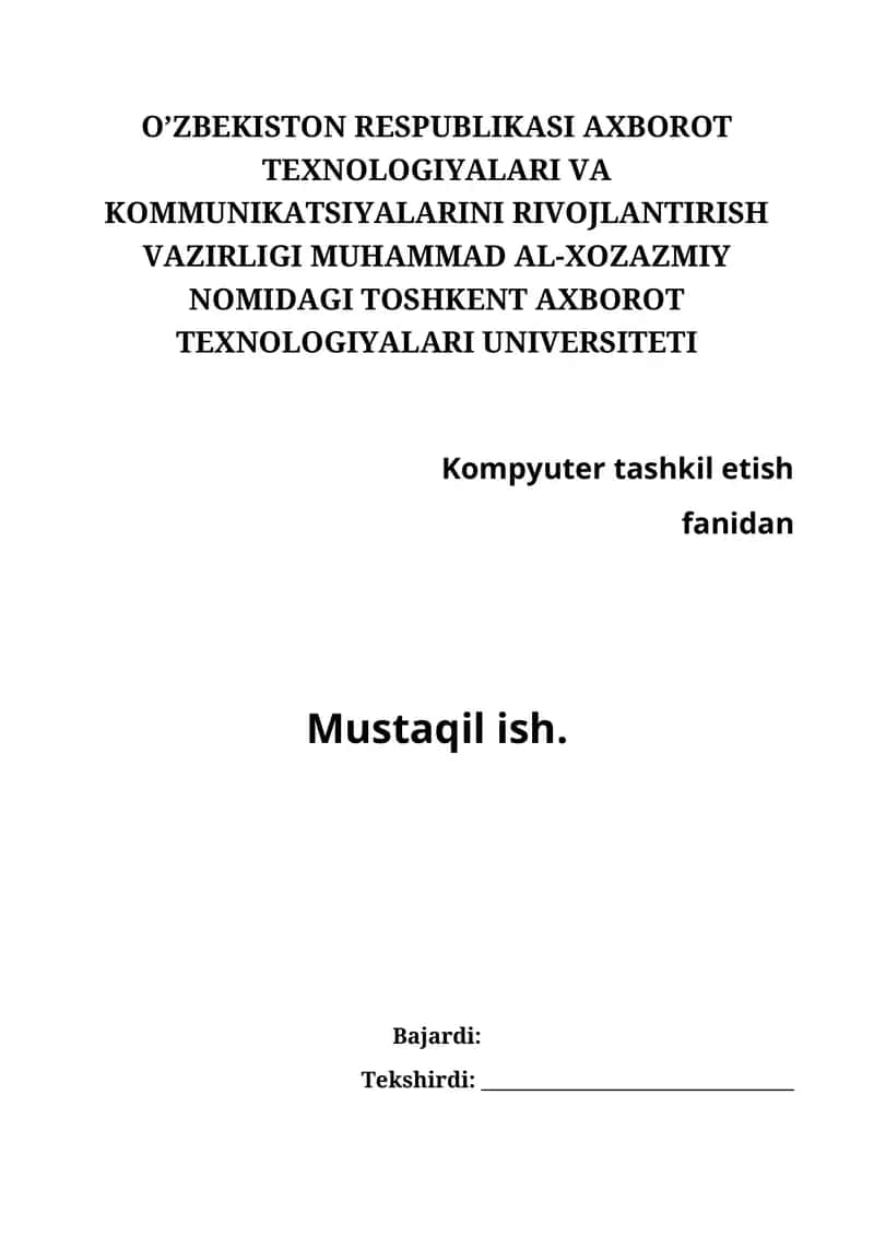 Intel 8088 protsessorining arxitekturasi va uning xususiyatlari 1