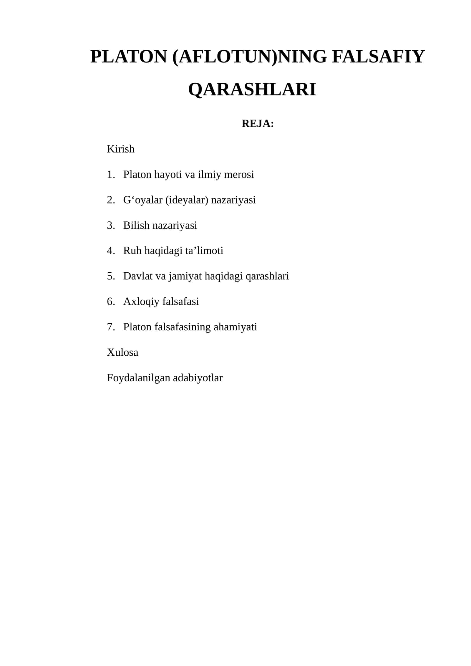 PLATON (AFLOTUN)NING FALSAFIY QARASHLARI 1