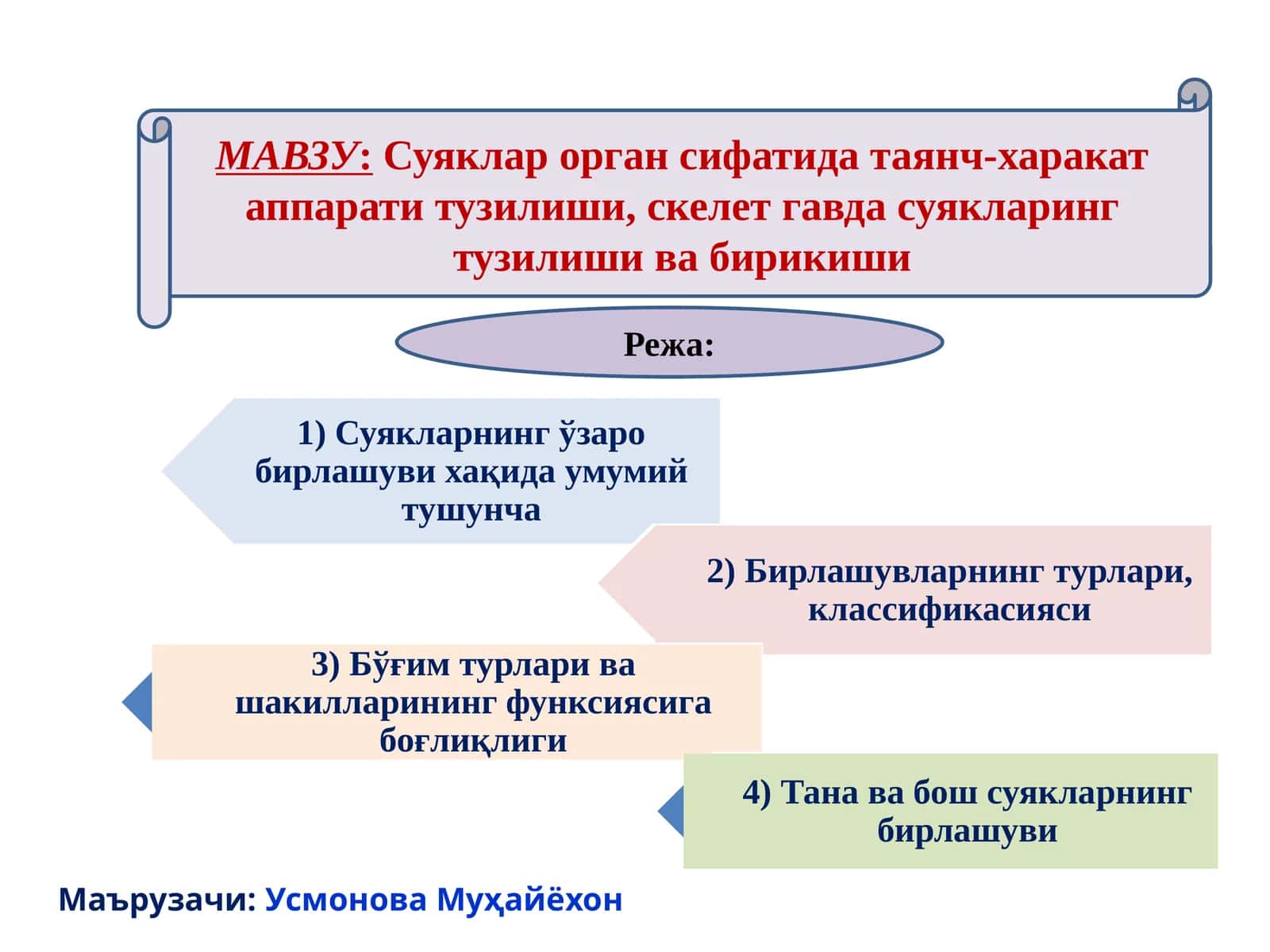 Суяклар орган сифатида таянч-харакат аппарати тузилиши, скелет гавда суякларинг тузилиши ва бирикиши 1