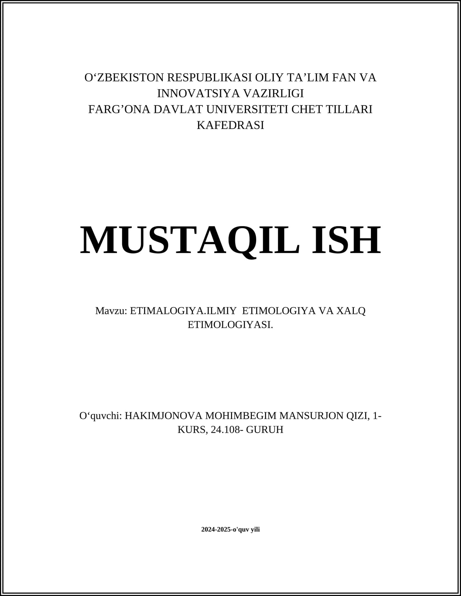 ETIMALOGIYA.ILMIY ETIMOLOGIYA VA XALQ ETIMOLOGIYASI 1
