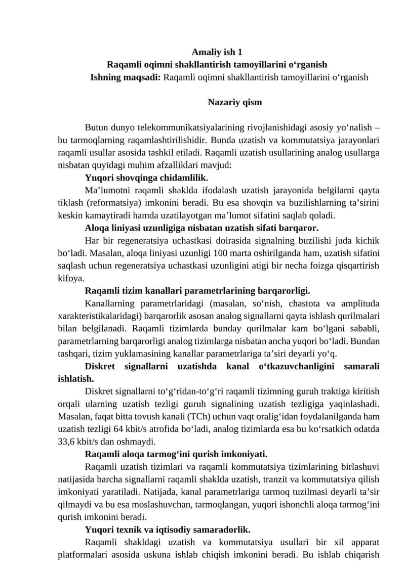Raqamli oqimni shakllantirish tamoyillarini o‘rganish 1