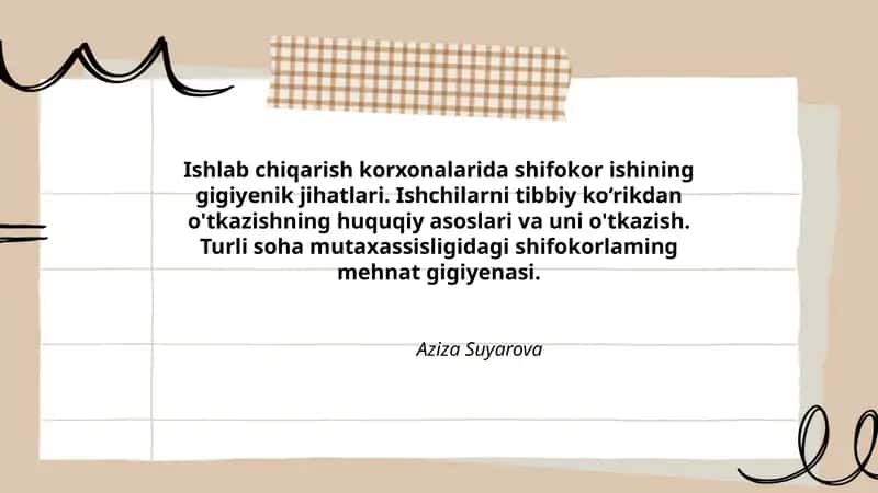 Turli soha mutaxassisligidagi shifokorlaming mehnat gigiyenasi 1