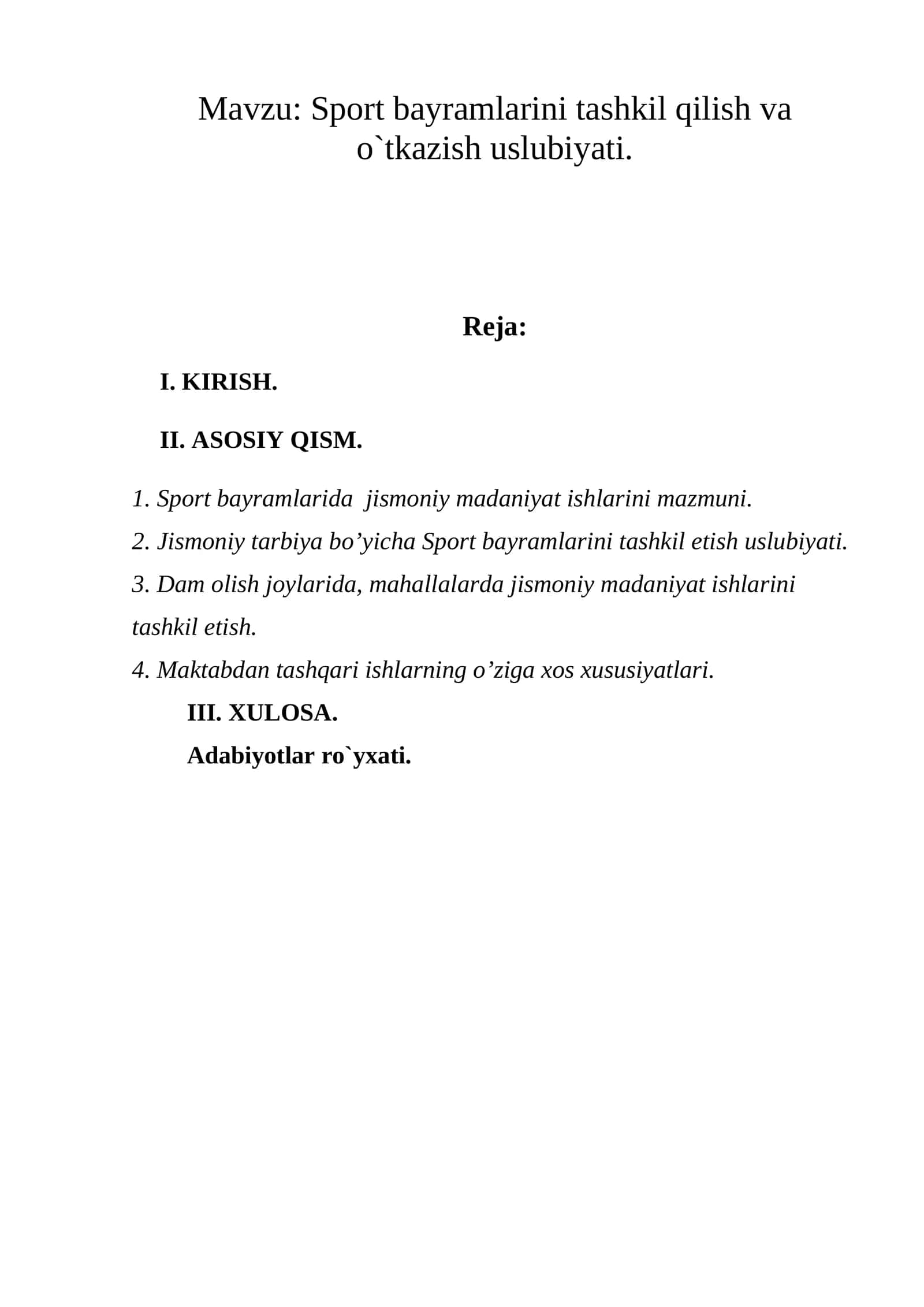 Sport bayramlarini tashkil qilish va o`tkazish uslubiyati 1