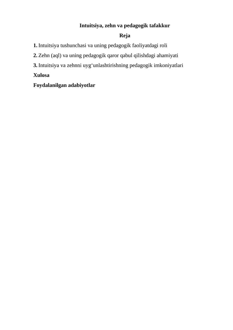 Intuitsiya, zehn va pedagogik tafakkur 1