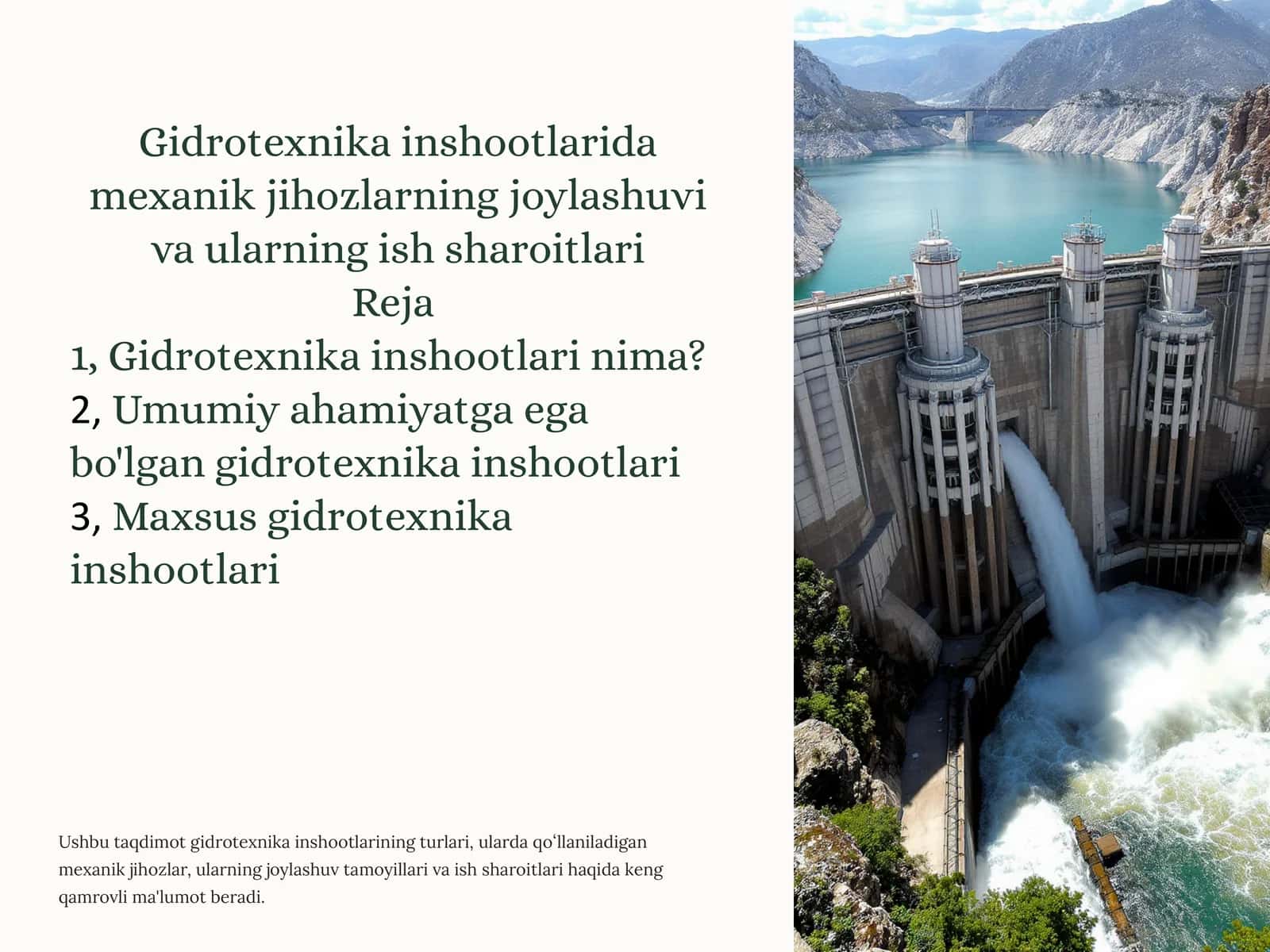 Gidrotexnika inshootlarida mexanik jihozlarning joylashuvi va ularning ish sharoitlari 1