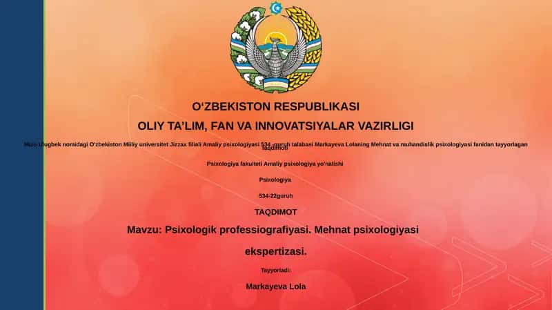 Psixologik professiografiyasi. Mehnat psixologiyasi ekspertizasi. 1