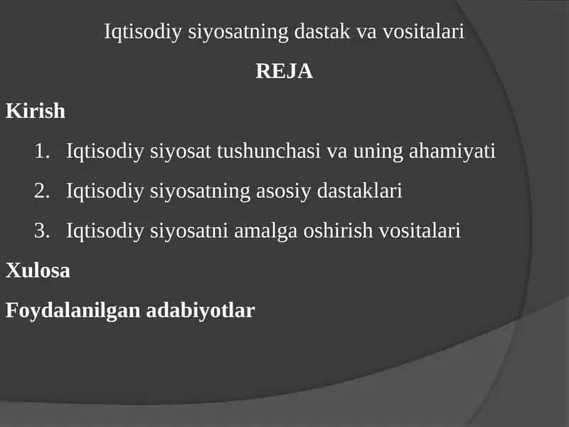Iqtisodiysiyosatning dastak va vositalari 1