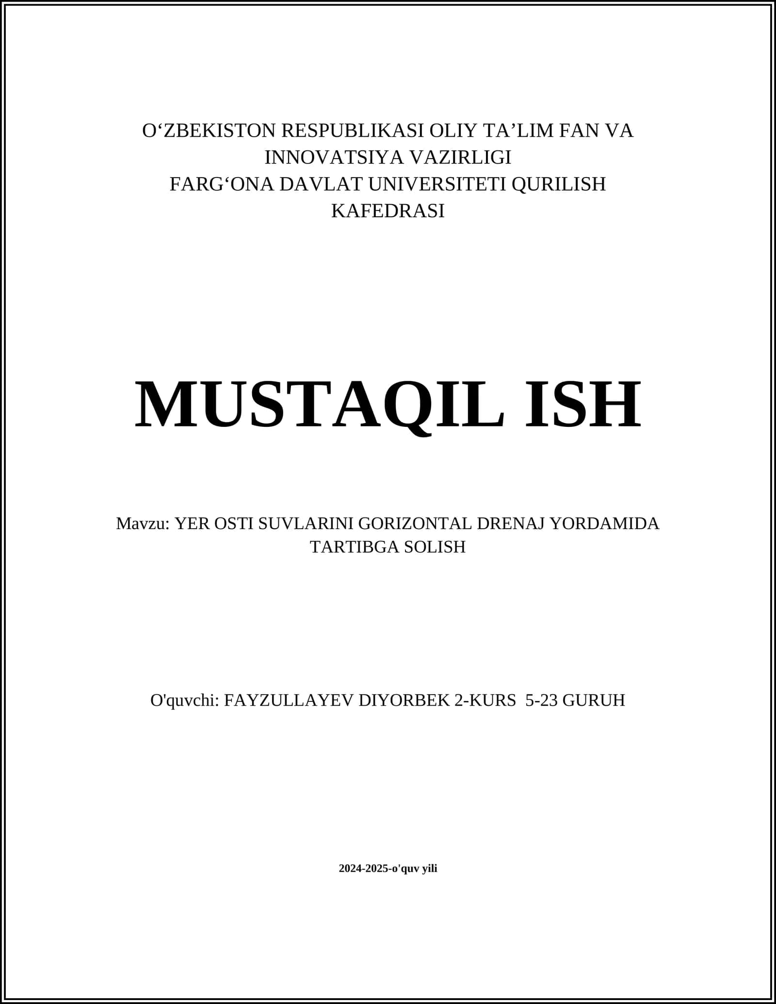 YER OSTI SUVLARINI GORIZONTAL DRENAJ YORDAMIDA TARTIBGA SOLISH 1