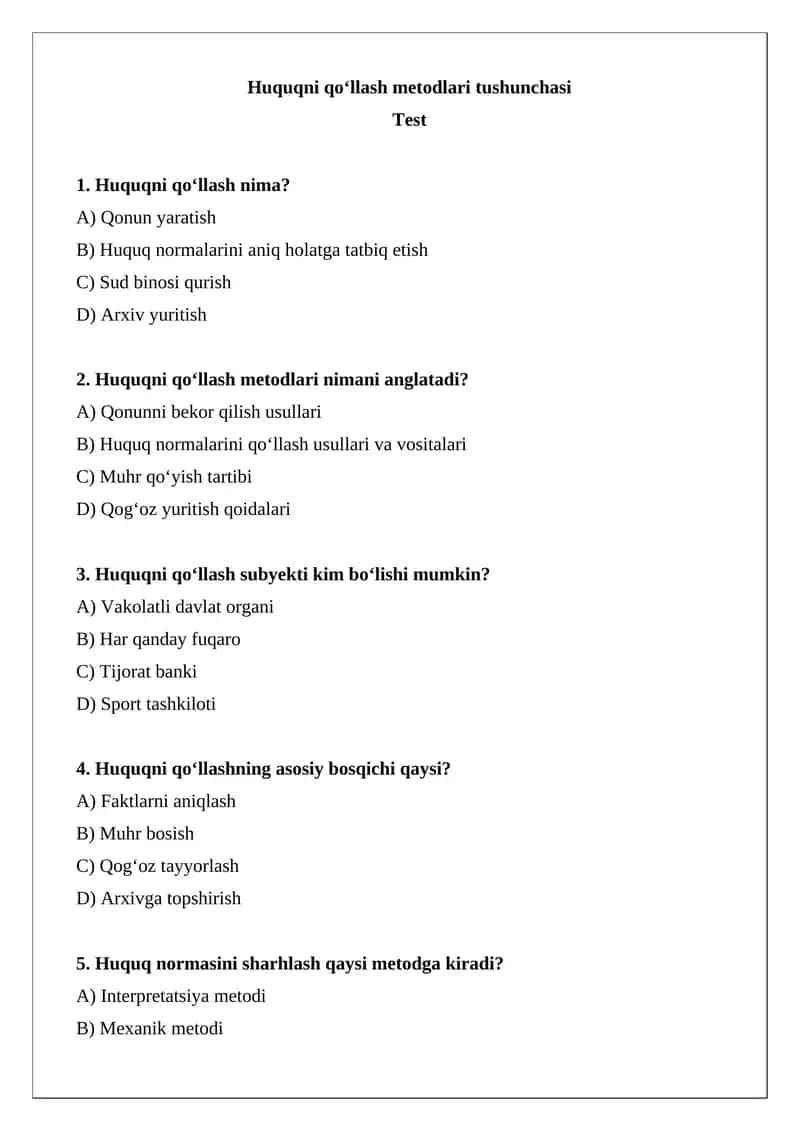 Huquqni qo‘llash metodlari tushunchasi 1