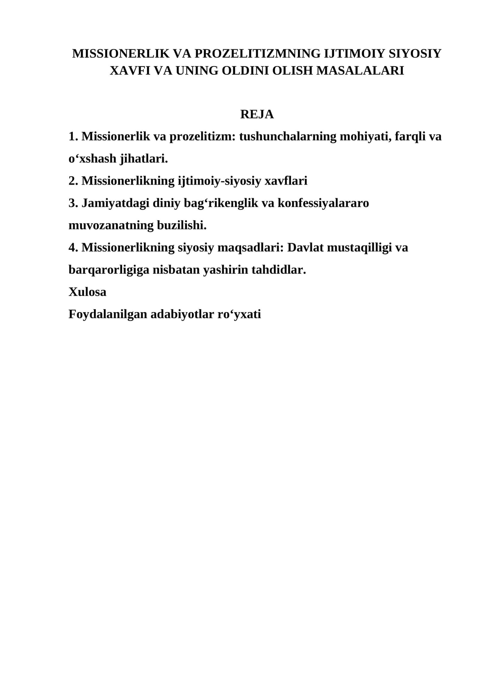 MISSIONERLIK VA PROZELITIZMNING IJTIMOIY SIYOSIY XAVFI VA UNING OLDINI OLISH MASALALARI 1