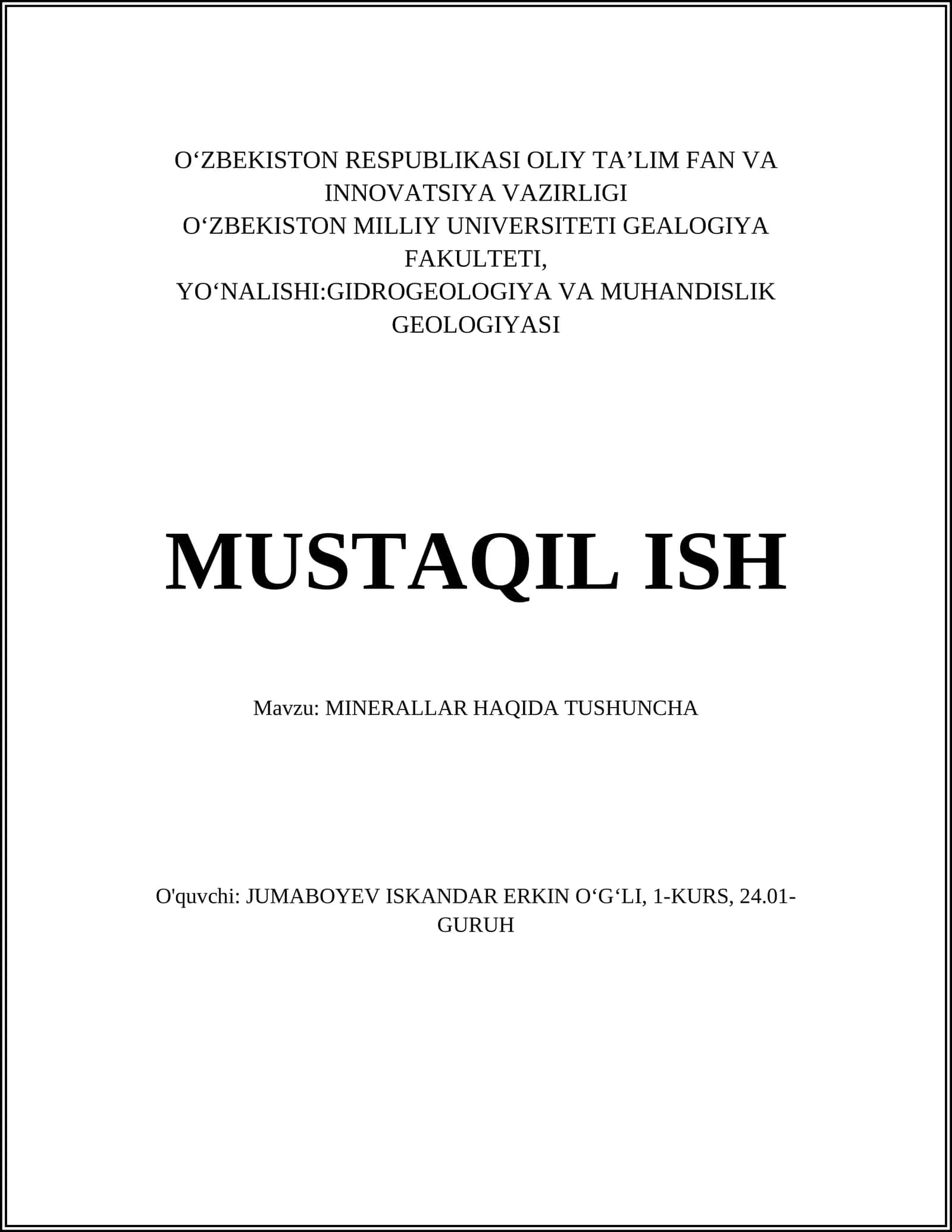 MINERALLAR HAQIDA TUSHUNCHA 1