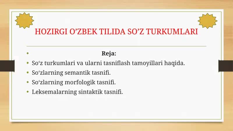 HOZIRGI O’ZBEK TILIDA SO’Z TURKUMLARI 1