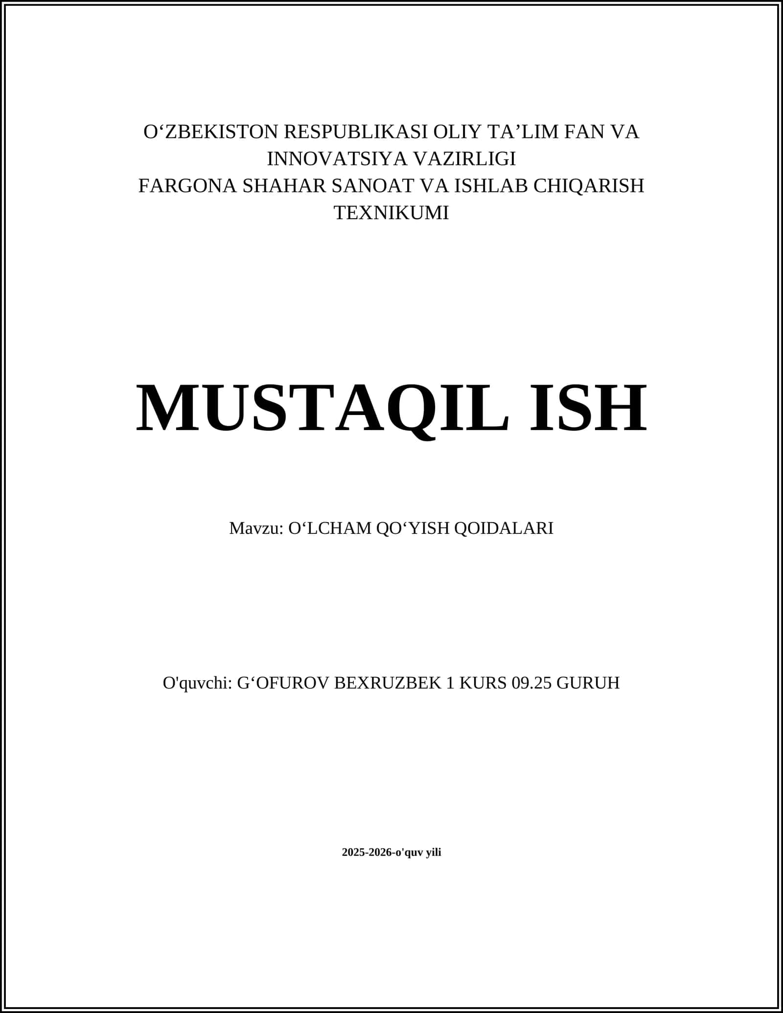 OʻLCHAM QOʻYISH QOIDALARI 1