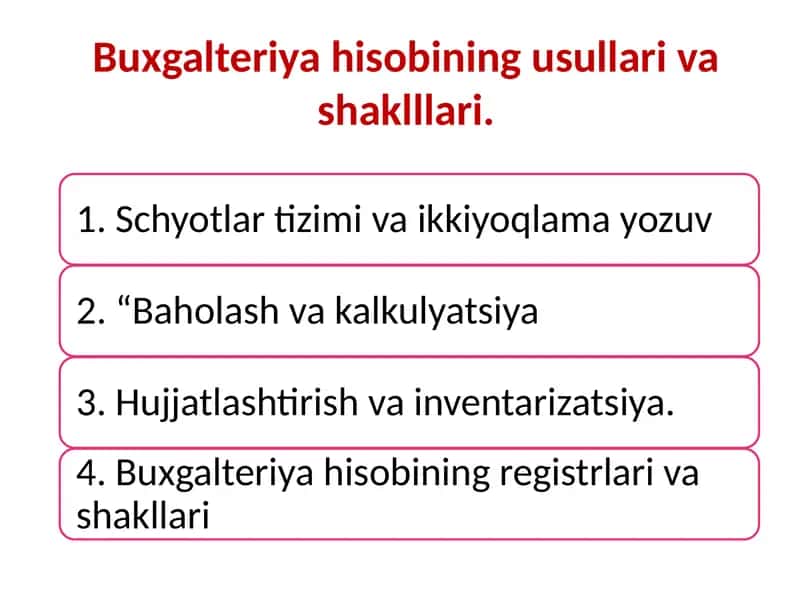 Бухгалтерия ҳисобининг счётлари ва унинг тузилиши 1