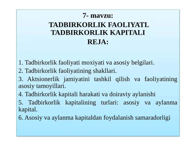 Tadbirkorlik Faoliyati 1
