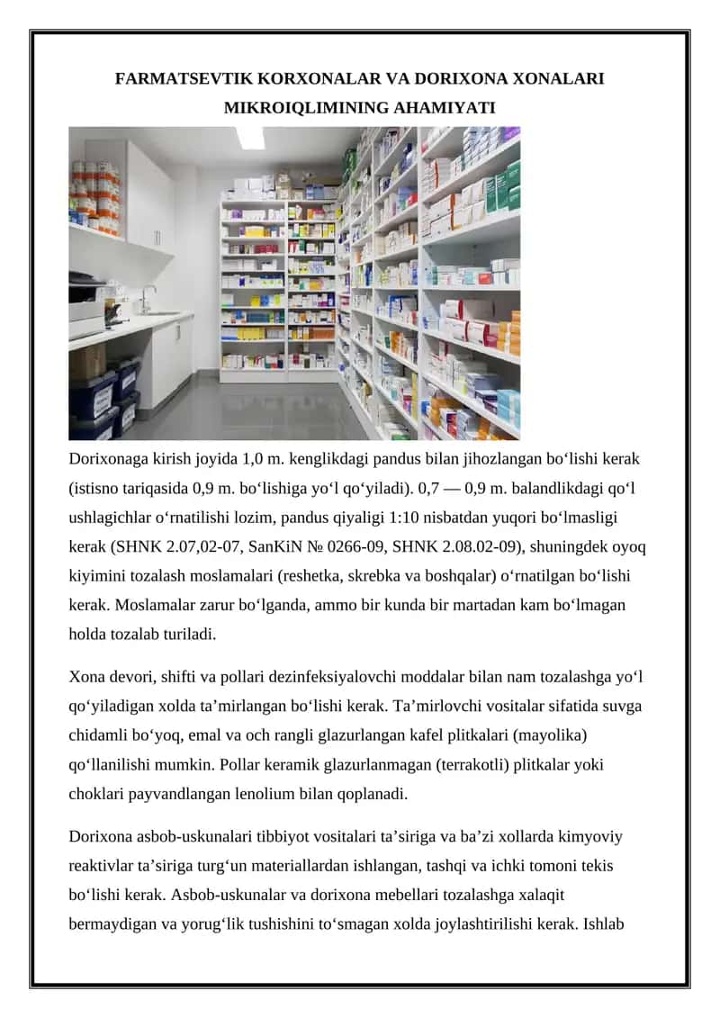 FARMATSEVTIK KORXONALAR VA DORIXONA XONALARI MIKROIQLIMINING AHAMIYATI 1