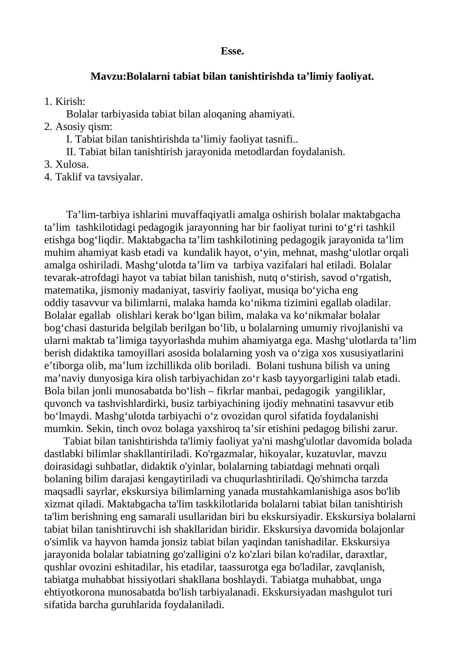 esse Bolalarni tabiat bilan tanishtirishda ta’limiy faoliyat. 1