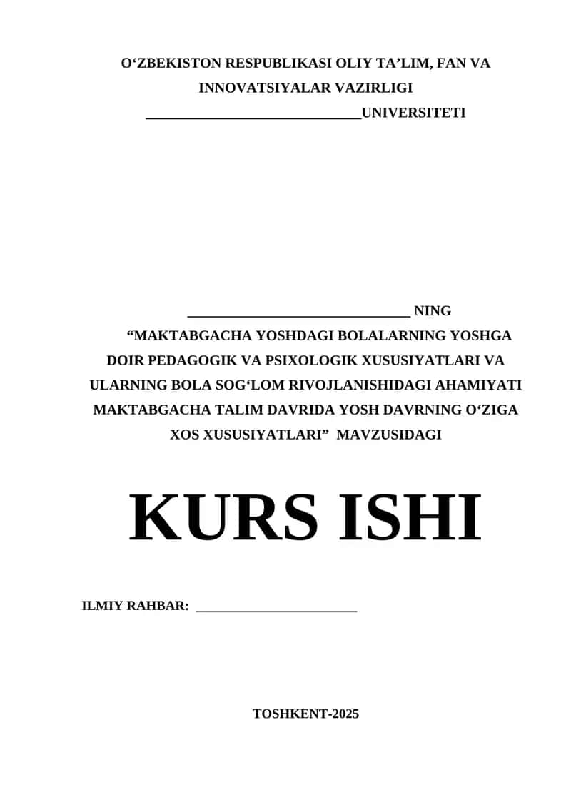 MAKTABGACHA YOSHDAGI BOLALARNING YOSHGA DOIR PEDAGOGIK VA PSIXOLOGIK XUSUSIYATLARI VA ULARNING BOLA SOGʻLOM RIVOJLANISHIDAGI AHAMIYATI 1