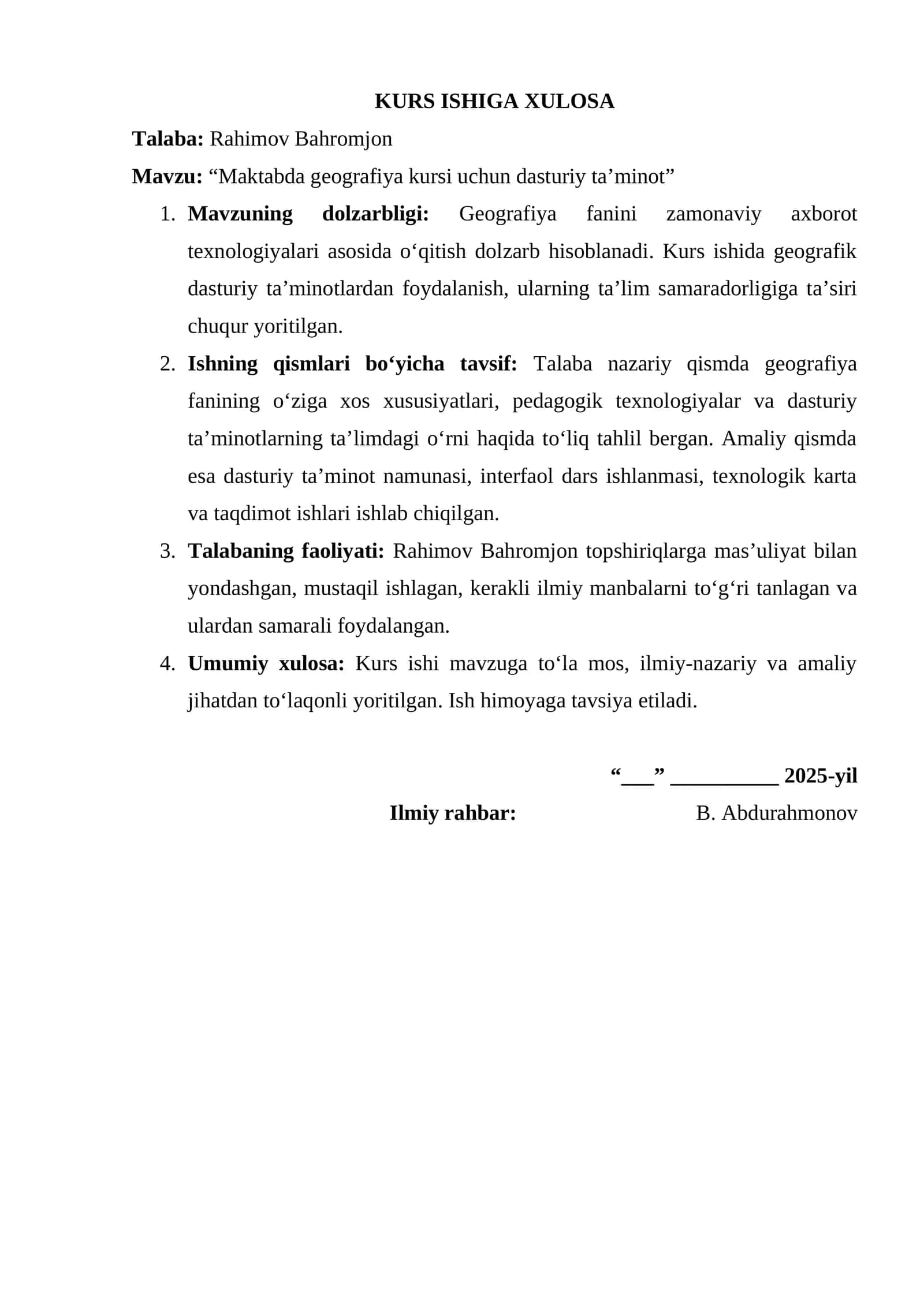 Mavzu: “Maktabda geografiya kursi uchun dasturiy ta’minot” 1